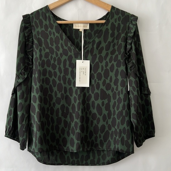 Caballero Pipa Top in Olive Animal Dot size XS - Picture 2 of 14